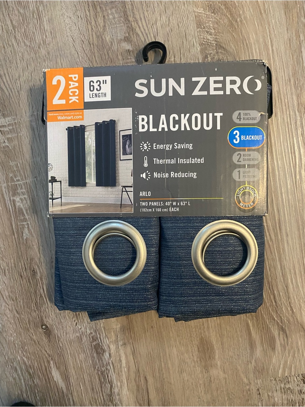 Sun Zero Blackout Grommet Thermal Insulated Curtain panel Set Navy 40" x 63"